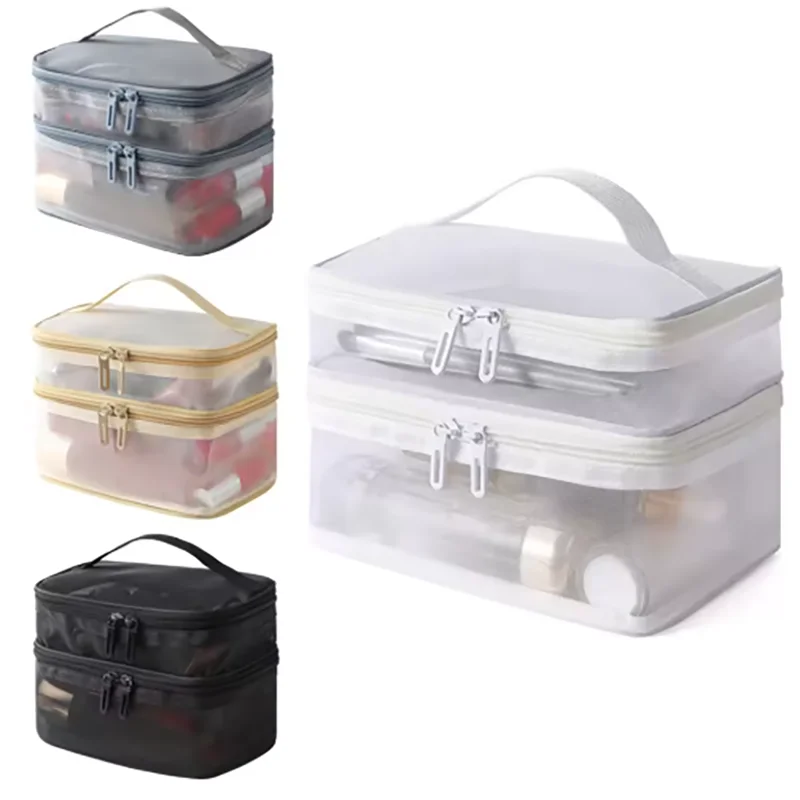 二重層メッシュ化粧バッグ、ウォッシュバッグ、女性のポータブル新しい大容量収納バッグ、化粧品収納バッグ