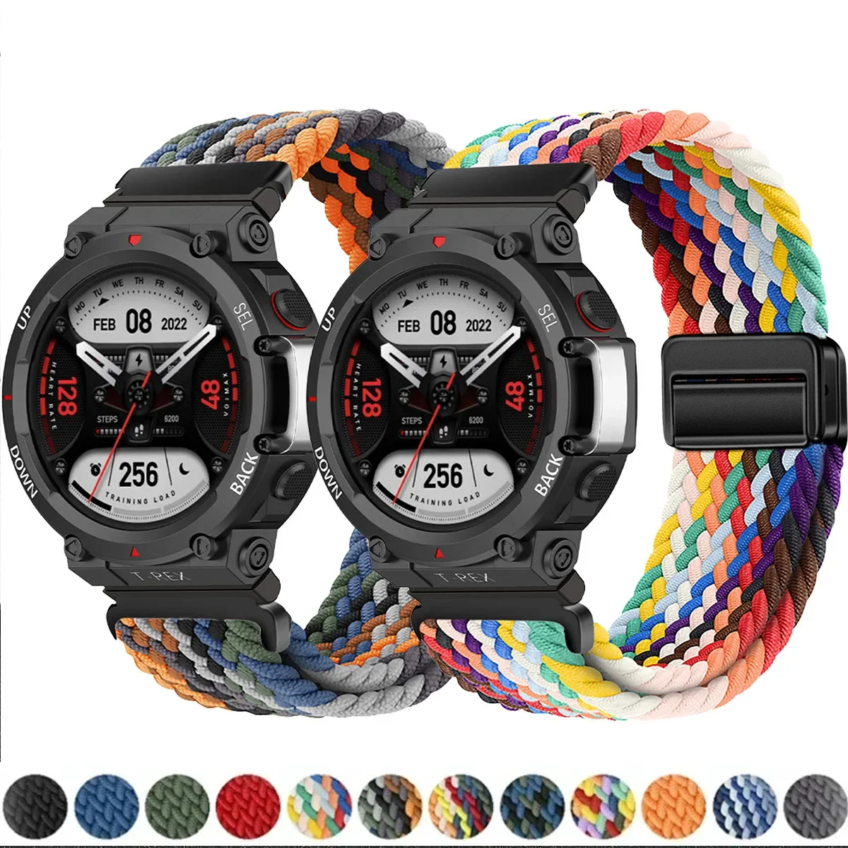 Pulseira de nylon com fivela dobrável magnética para pulseira elástica de tecelagem trançada T-Rex3 para Amazfit T-Rex / T-Rex 2Ultra Smartwatch Band