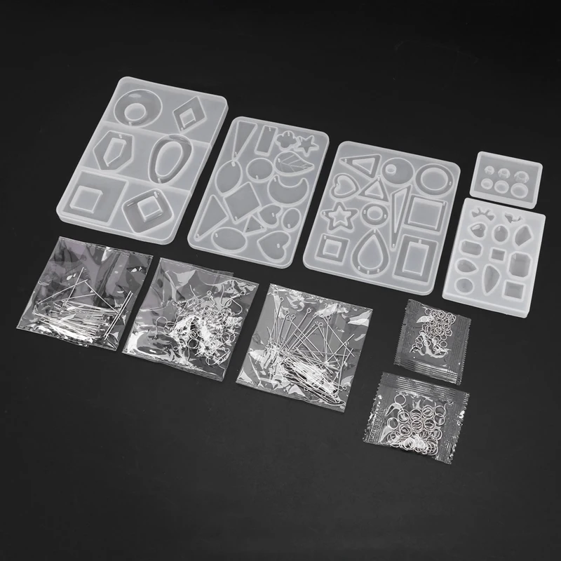 Earring Resin Molds, Stud Earring Jewelry Epoxy Resin Silicone Molds Include Droppers, Stirrers, Earring Hooks, Jump Rings, Eye