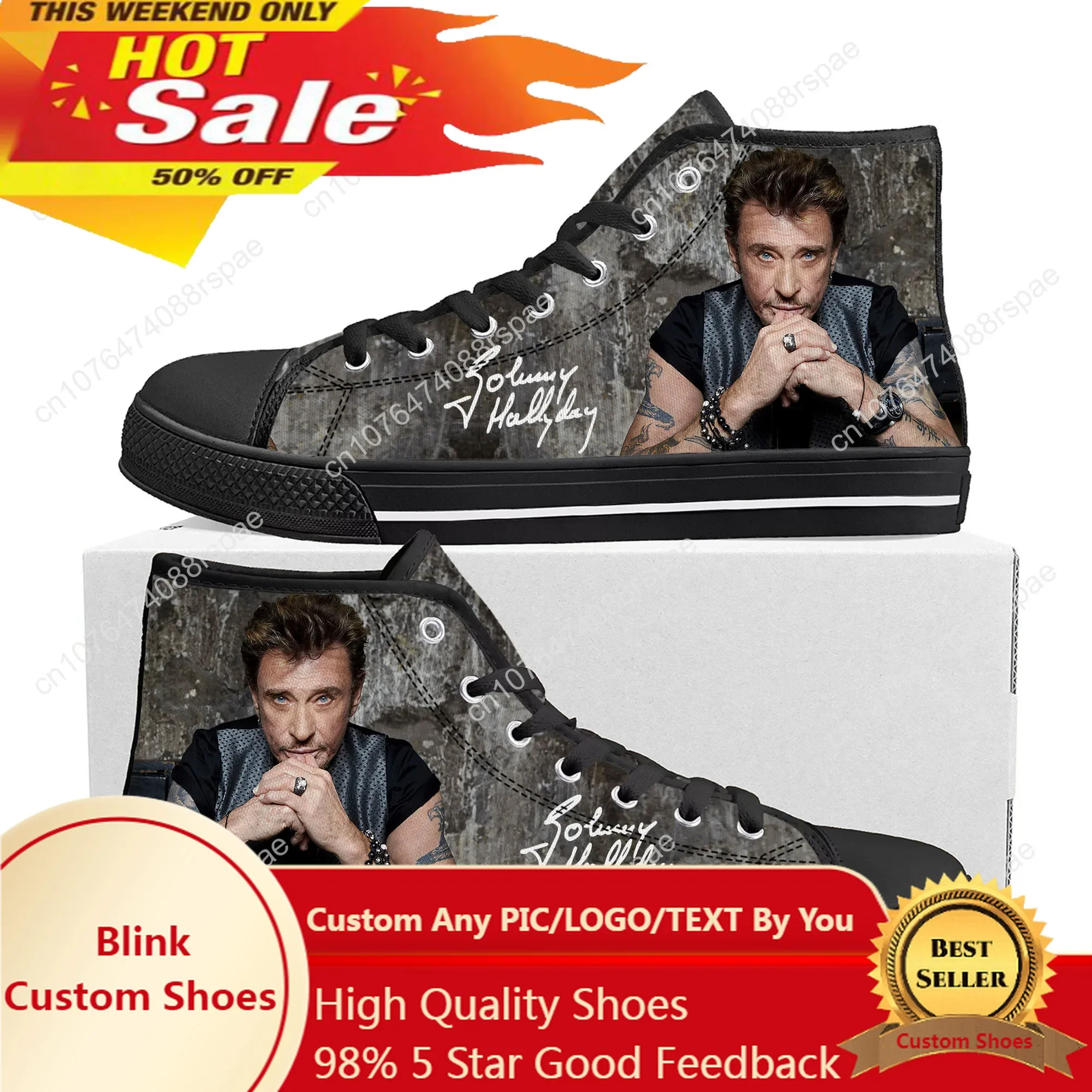 Johnny Hallyday Rock Singer High Top Sneakers Mens Womens Teenager High Quality Canvas Sneaker Casual Couple Shoes Custom Shoe