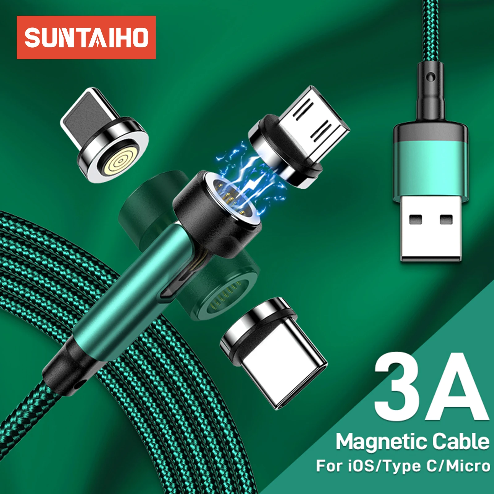 Suntaiho Magnetic 3A Fast Phone Charging For iPhone 14 13 12 Micro USB Type C Lighting Cable Type-C Magnet Charger phone Cable