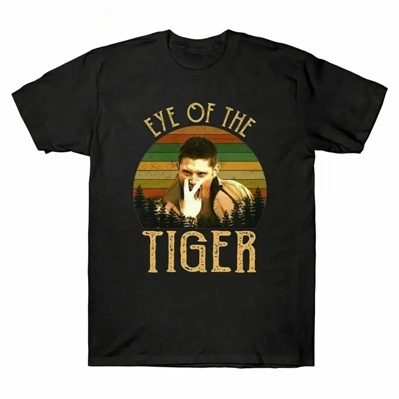 Dean Winchester Supernatural Eye Of The Tiger Vintage Retro Gift For Men women Hot Casual Tees Black Sam Fans Popular Tagless