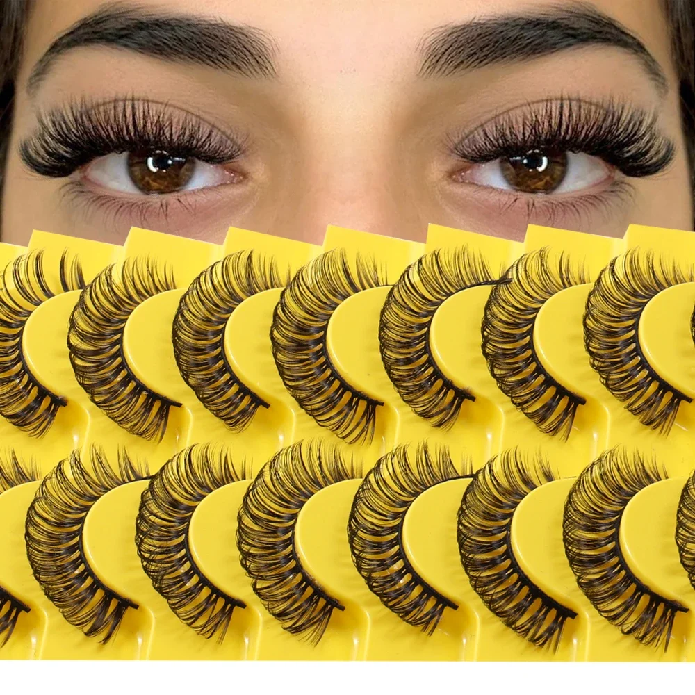 10 Pairs Lashes D Curl Russian Lashes 3D Fake Eyelashes Reusable Fluffy Russian Strip Lashes eyelashes extensions