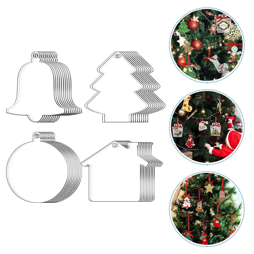 

40Set Acrylic Christmas Tree Transparent Ornaments Clear DIY Blank Xmas Pendants Hanging Decorations Party Favors