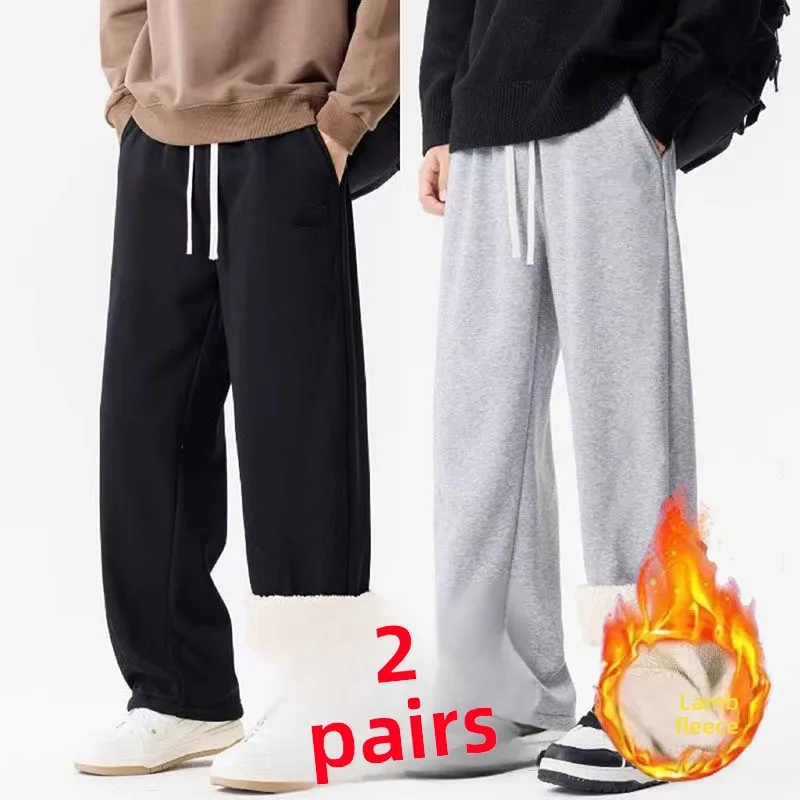 

Мужские утепленные спортивные повседневные брюки на флисовой подкладке, осенне-зимние, прямого кроя, теплые, свободные, в корейском стиле