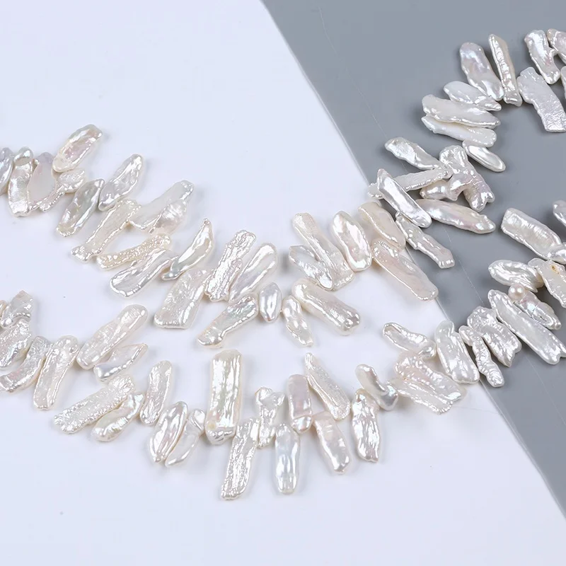 Hot Wholesale 8*20mm White Long Biwa Freshwater Peal Beads Strand