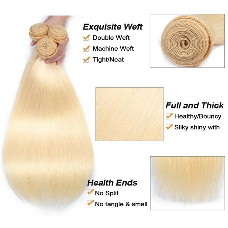 Mel Blonde Cor Hetero Pacotes de cabelo, Cabelo brasileiro Weave Bundle, Remy Cabelo Humano, Extensões de tecelagem, 30 ", 613, 1, 3, 4