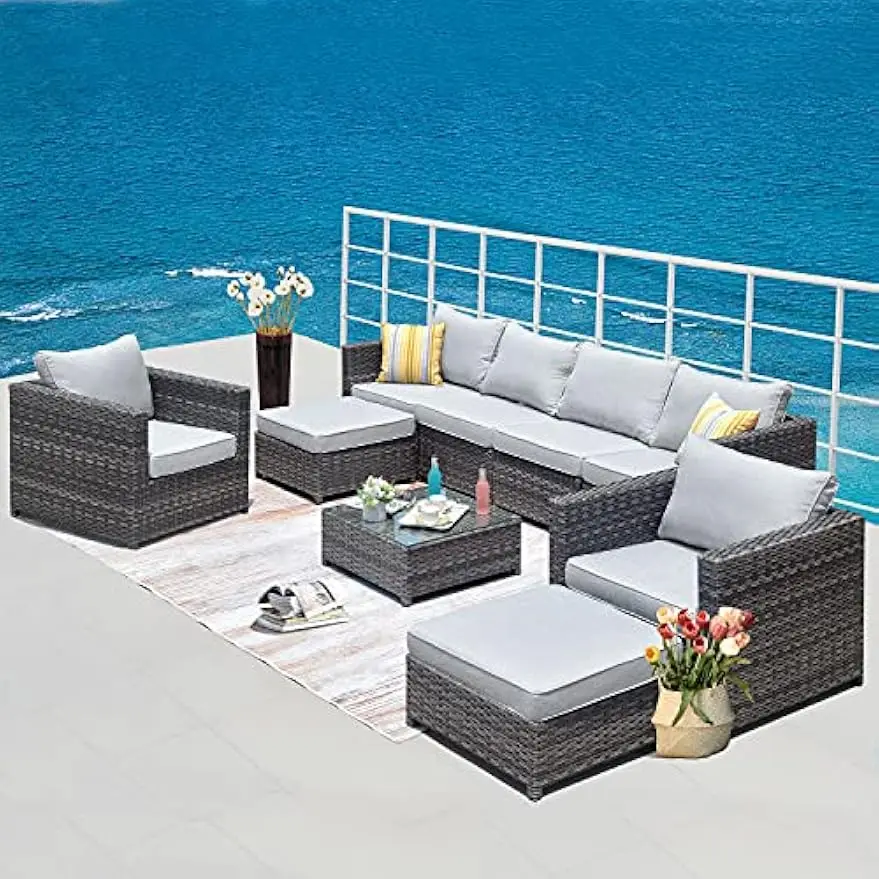 

Patio Furniture Set 9 Pieces Outdoor Conversation Set All Weather Wicker Rattan Sectional Sofa Sets with Chairs Fully Assembled