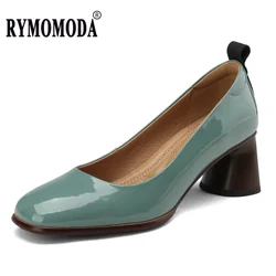 Pumps Women Shoes 2025 New Spring Luxury Genuine Leather Medium Block Heel Handmade Quality Comfortable Breathable Shoes 41 42