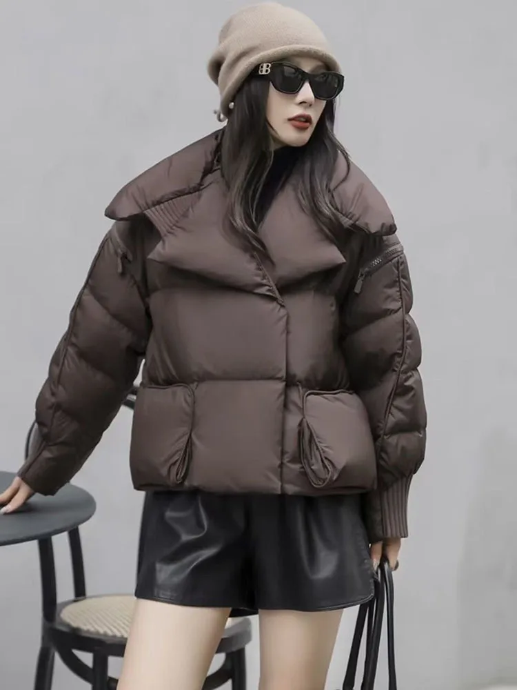 Down Jacket Women 2024 Winter Puffer Jacket Short Streetwear Warm Parkas Removable Sleeves Outwear White Duck Down Coat Female