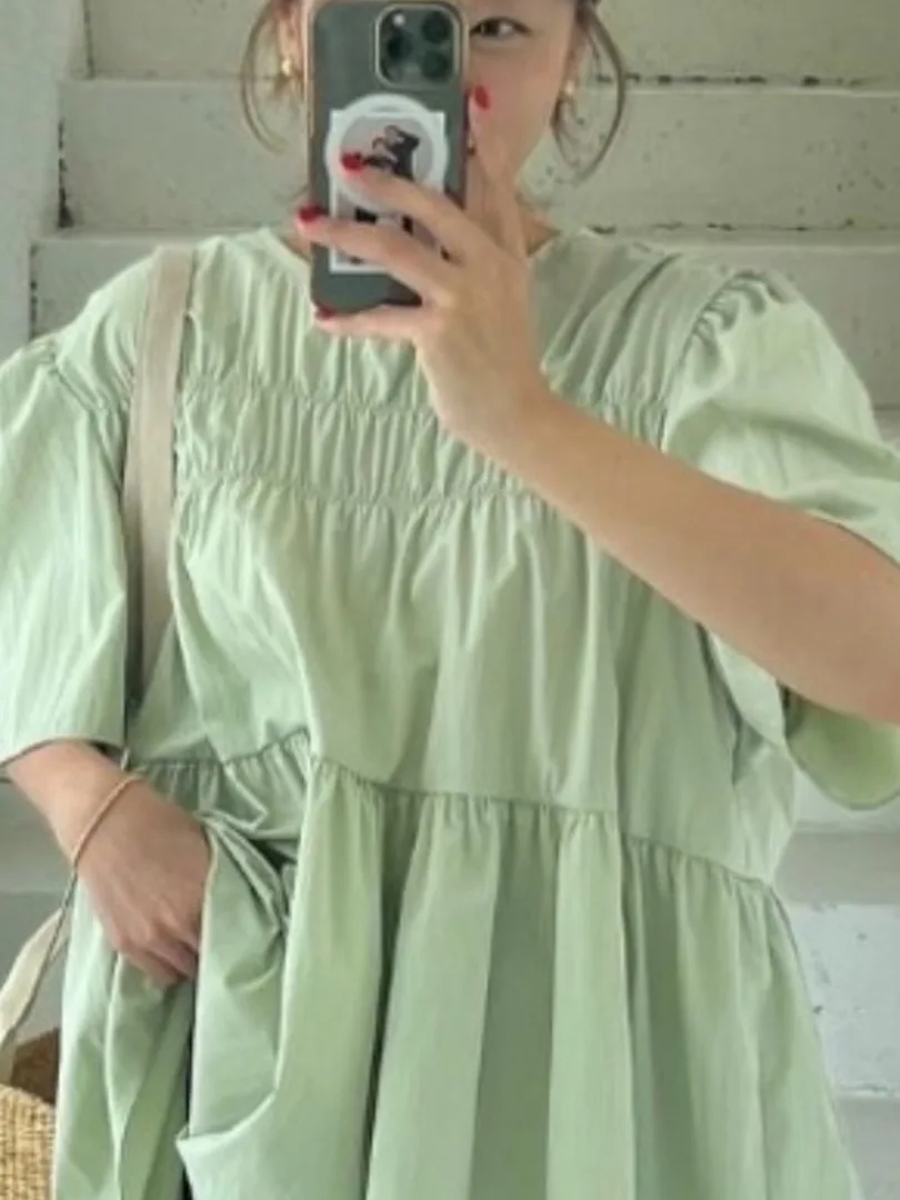 

Loose Bubble Sve Babydoll irt round Ne Vintage Design Women's Summer Faionable Versatile Folded Casual Top