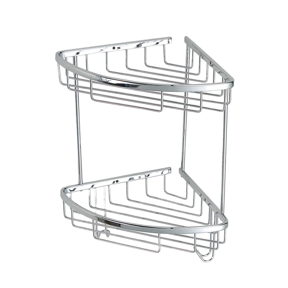 Picture 3: Modern Style Wall-Mounted Brass Bathroom Corner Shelf Shower Caddy with Shampoo Storage Basket for Small Bathrooms