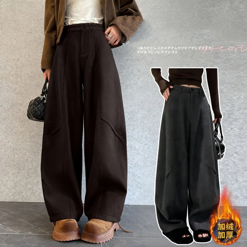 

Korean Style Loose Winter Casual Girl's Pants Office Kid High Waist Straight Pants Simple Fashion Child Insulated Wide Leg Pants