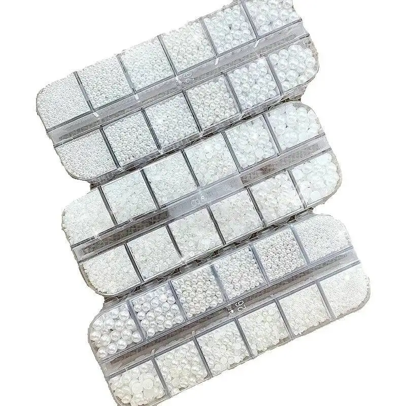 Semi-circular Flat-bottomed Pearl Diamond Decorative Japanese-style Nail Stickers With Mixed Sizes Of Pearls
