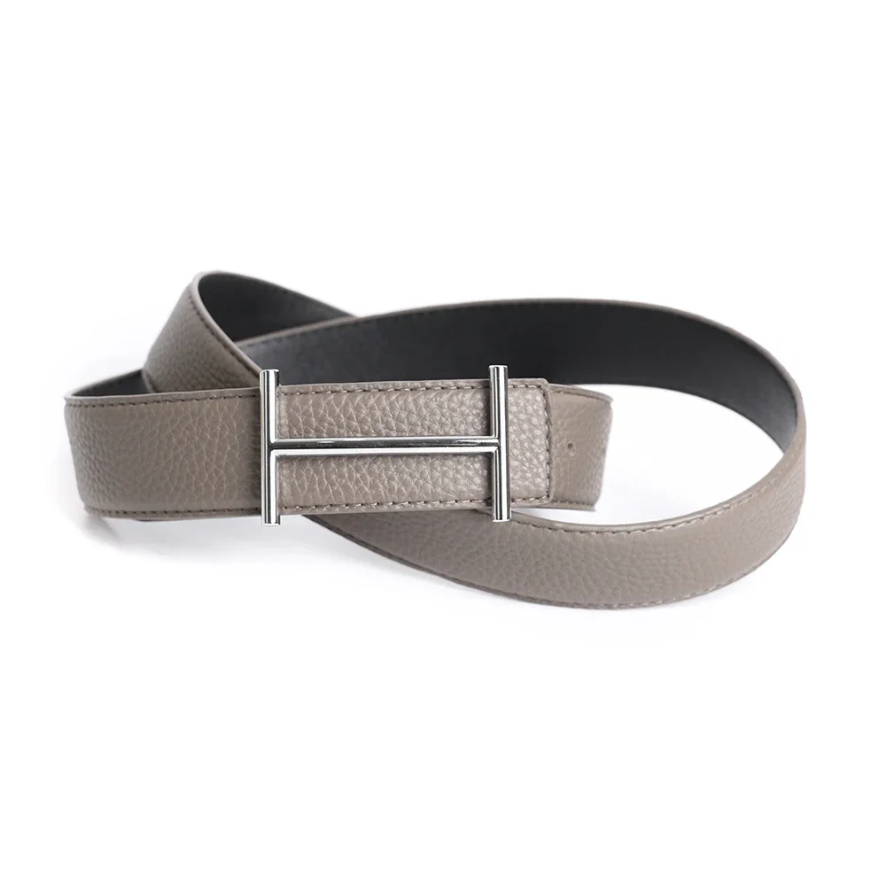 Fashion Luxury Brand Designer H Pin Buckle Belt Men High Quality Women Genuine Real Leather Dress Strap for Jeans Waistband Grey