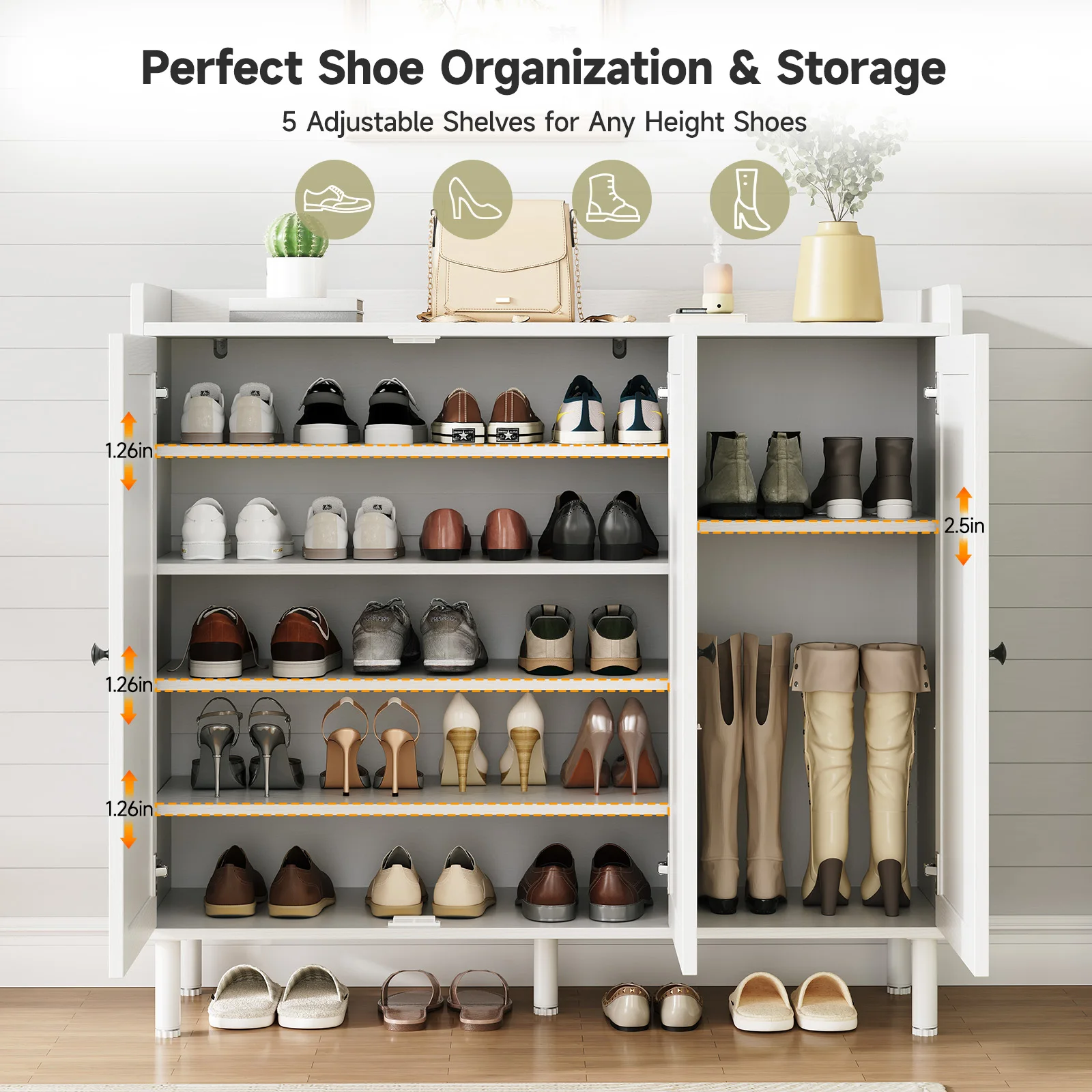 Shoe Cabinet with 3 Doors, 30 pairs shoe Storage Cabinet , 40 inch Fammhouse shoe Rack shoe Organizer Cabinet for Entpway image 3