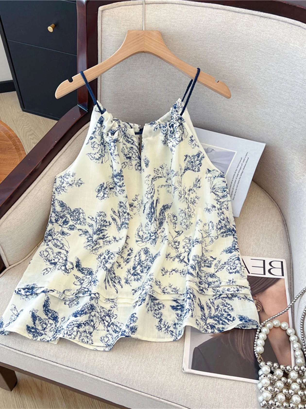 

Ele с цветочным принтом, жилет без бретелек, легкий летний винтажный женский топ, сладкий, свободный крой, Svel