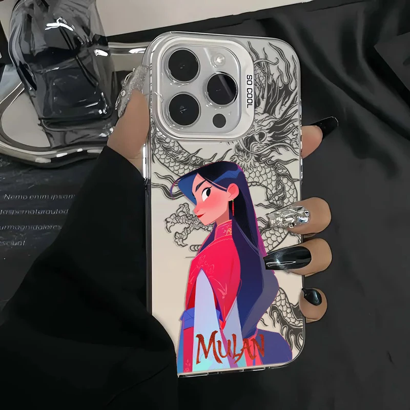 Disney Mulan Dragon Cute For iPhone Apple 15 14 13 12 11 XS XR X 8 7 Pro Max Plus Colorful Silver Shockproof Phone Case Coque