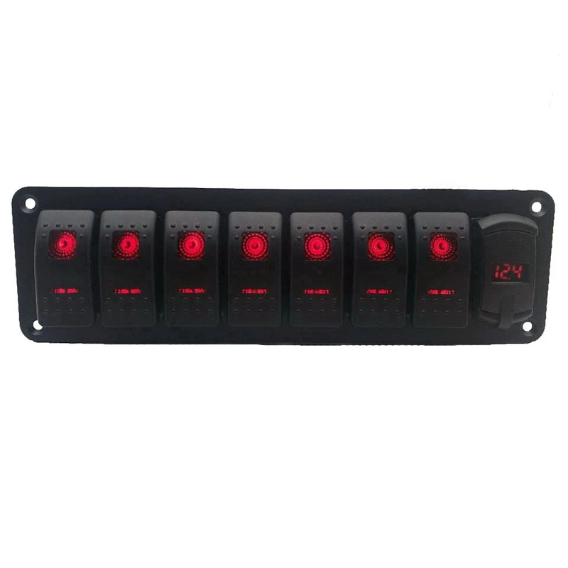 Car Marine Rocker Switch Panel 8 Gang 12V/24V Light Button Blue