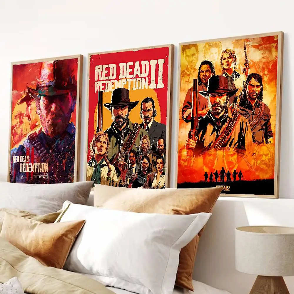 Game R-Red Dead R-Redemption 2 DIY Sticky Poster Waterproof Paper Sticker Coffee House Bar Home Decor