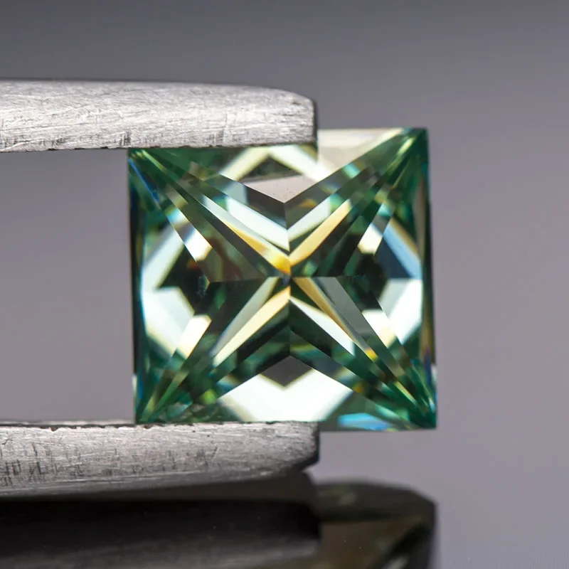 Moissanite Natural Colour Princess Cut Yellow Green Colour VVS1 with GRA Certificate Gemstone Charms Top Jewelry Making Material