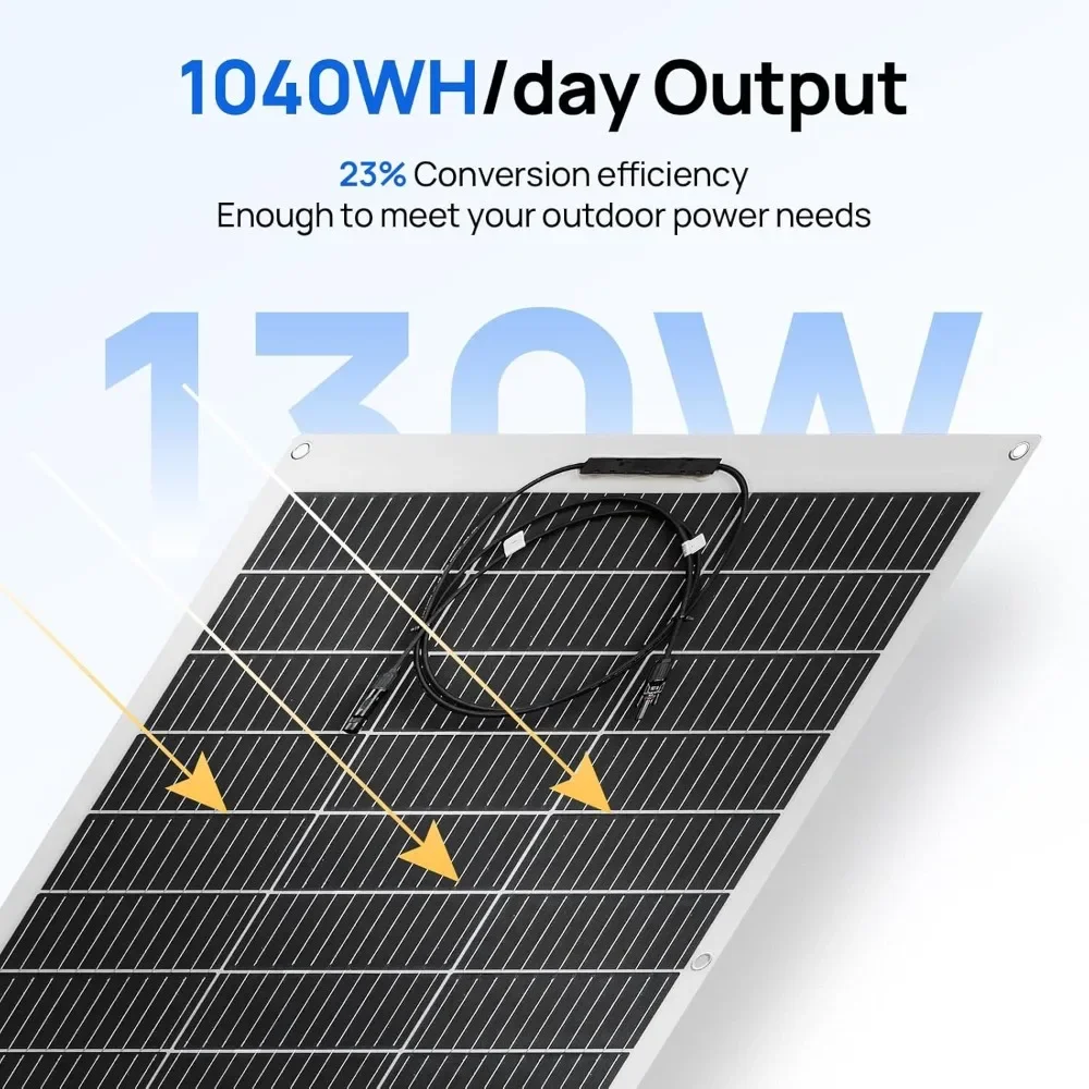 Waterproof Monocrystalline Lightweight Solar Panel, 2pcs 130 Watt 12 Volt (260W) Flexible Solar Panels, Solar Panel