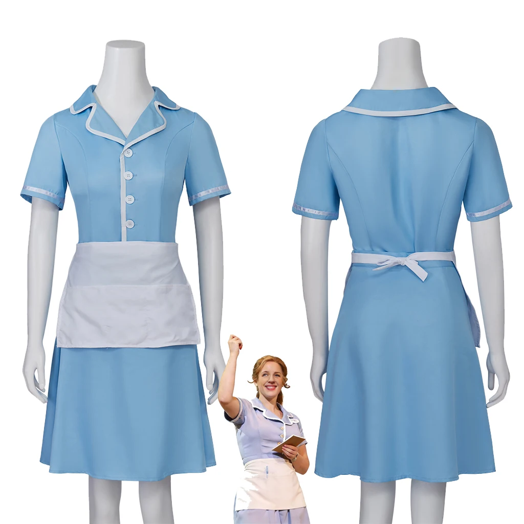 

The Musical Waitress To Feature Cosplay Maid Dress Women Lolita Blue Maid Dress With Apron Set Halloween Party Outfit