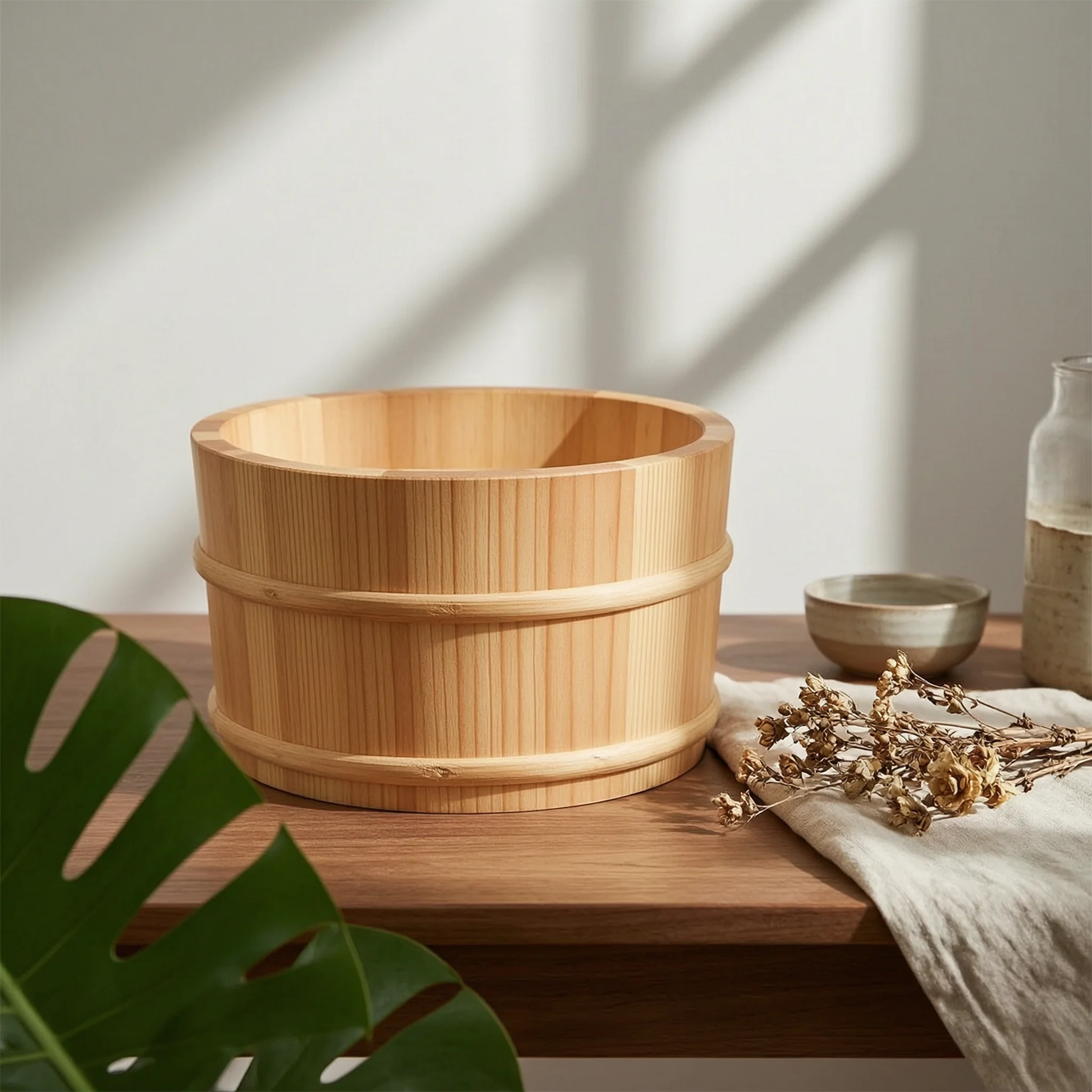 Sauna Water Bucket with Rope Handles Natural Wood Rustic Staves Sauna Accessory for Relaxing Steam