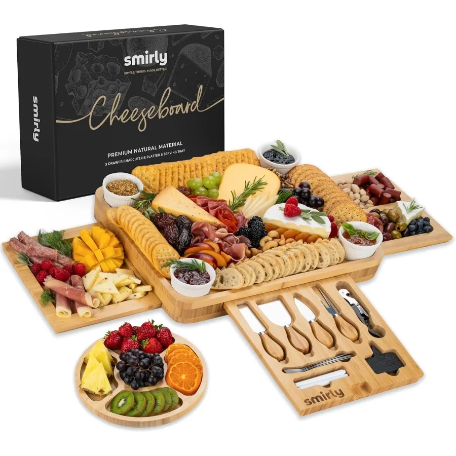 

Charcuterie Boards Set Large Bamboo Cheese Board Set House Warming Gifts New Home Wedding Gift for Couple Bridal Shower Gift Bi