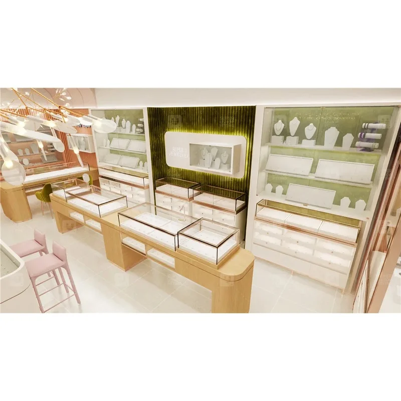 custom.Luxury Fine Jewellery Store Wall Display Cabinet Lockable Glass Pearls Shop Furniture Customized Jewelry Showcase Sal