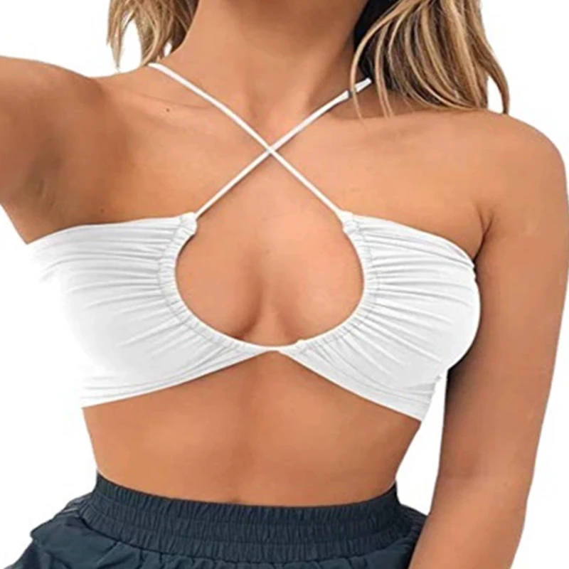 الصيف الأمريكية الشارع نمط بلوزات غير مغطية للكتف مثير الرسن القمم لون نقي بسيط لجام مزاجه موضة الرقبة الرافعة سترة