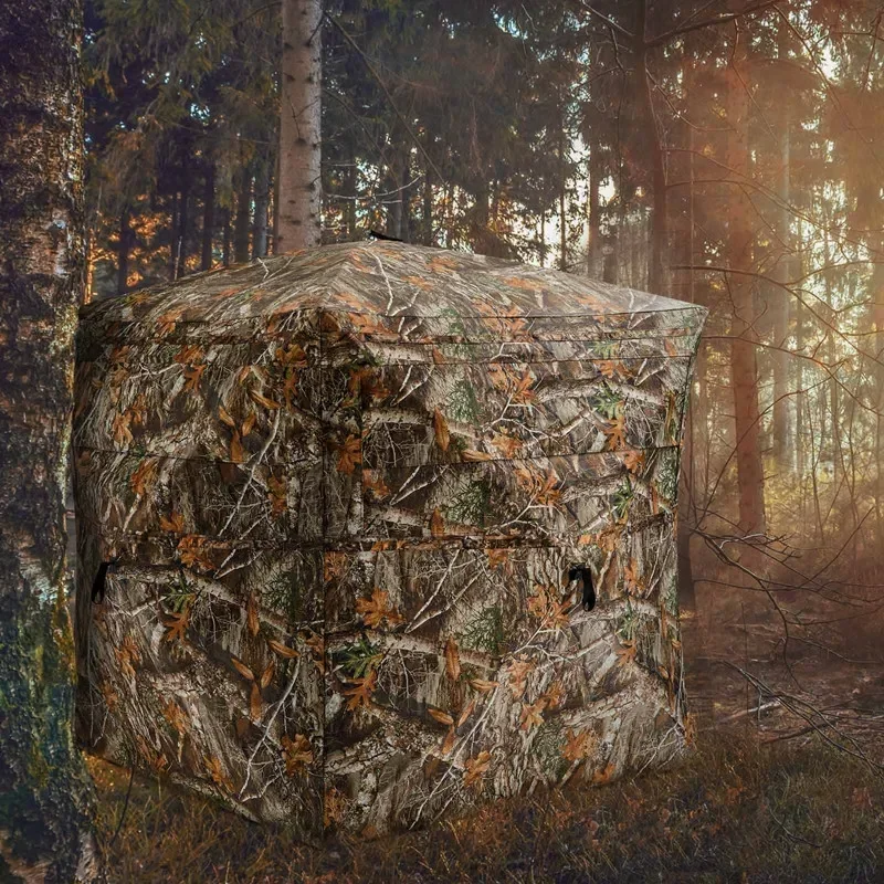 2-3 Person Outdoor Camping Hunting Camouflage Tent Portable Lightweight with 270 Degree Unobstructed Viewing Angle for Tourist E