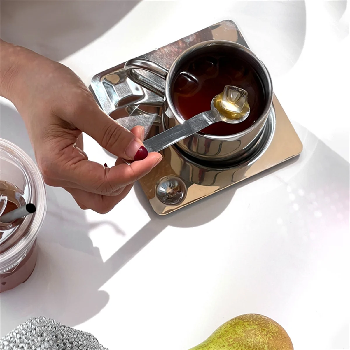 

HHTL Coffee Cup Set with Spoon Placemat Kitchen Beverage Water Cup Tableware Accessories