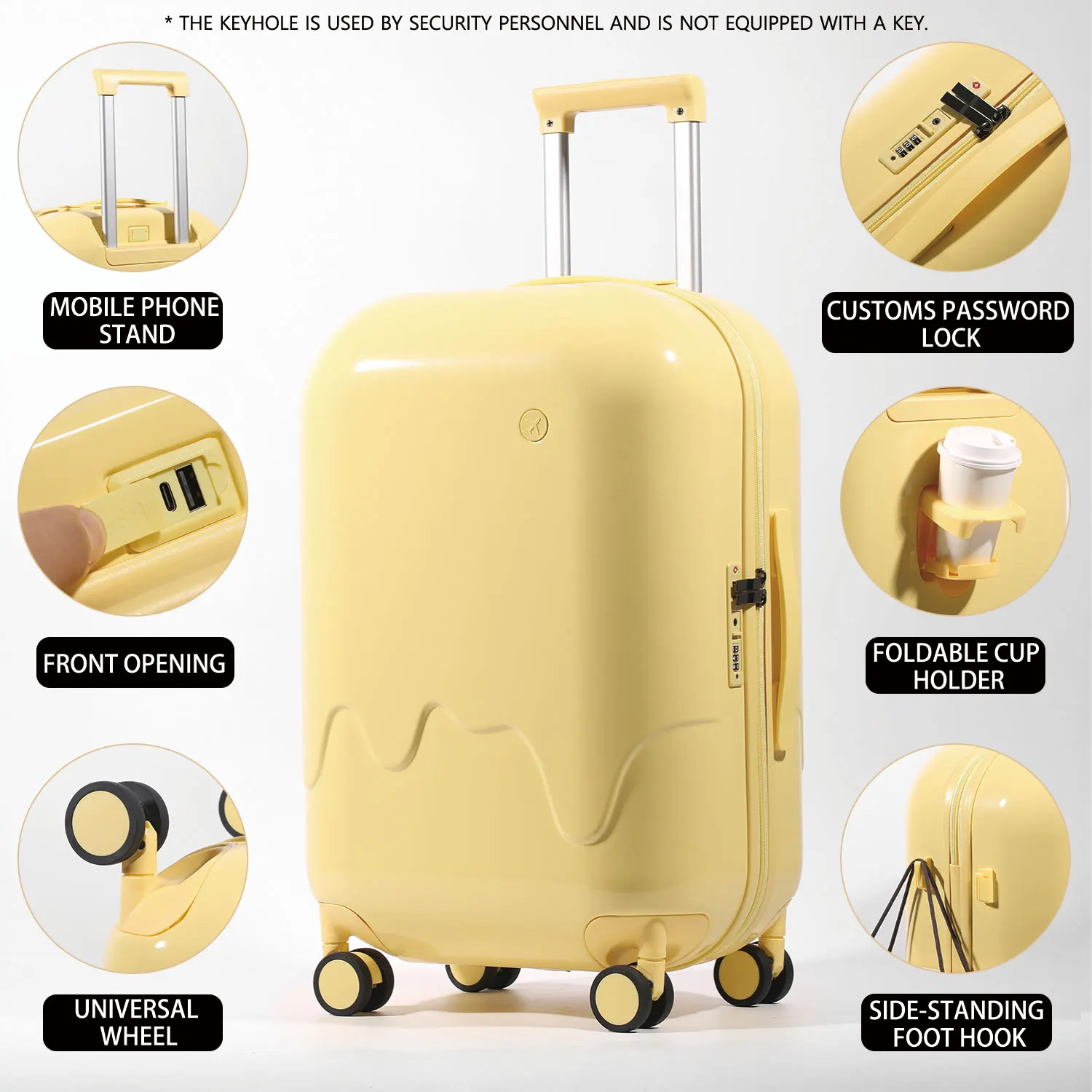 حقيبة أمتعة لطيفة متعددة الوظائف مقاس 20 بوصة 24 بوصة حقيبة تروللي بعجلات ABS + PC مع حامل أكواب ومنفذ شحن USB وعجلات دوارة جانبية #5