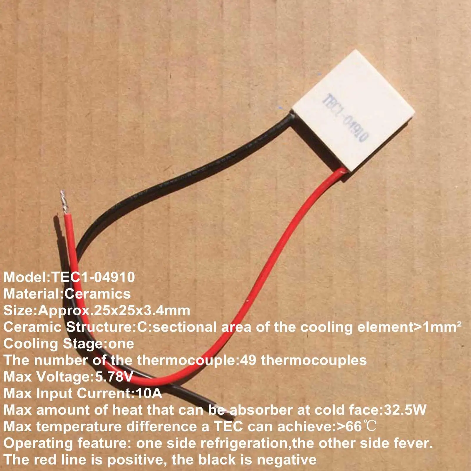 

25x25x3,4 мм 10A 5,78 V 32,5 W TEC1-04910 Термоэлектрический охладитель Пельтье радиатор