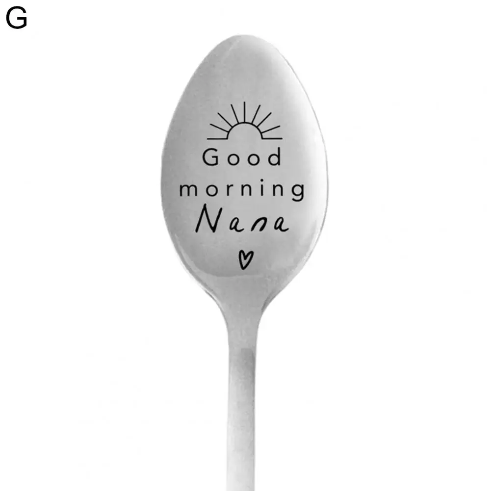 Lettering Spoon Portable Coffee Spoon Romantic Lettering Utensils  Durable Stainless Steel Meal Spoon Good Morning My Love