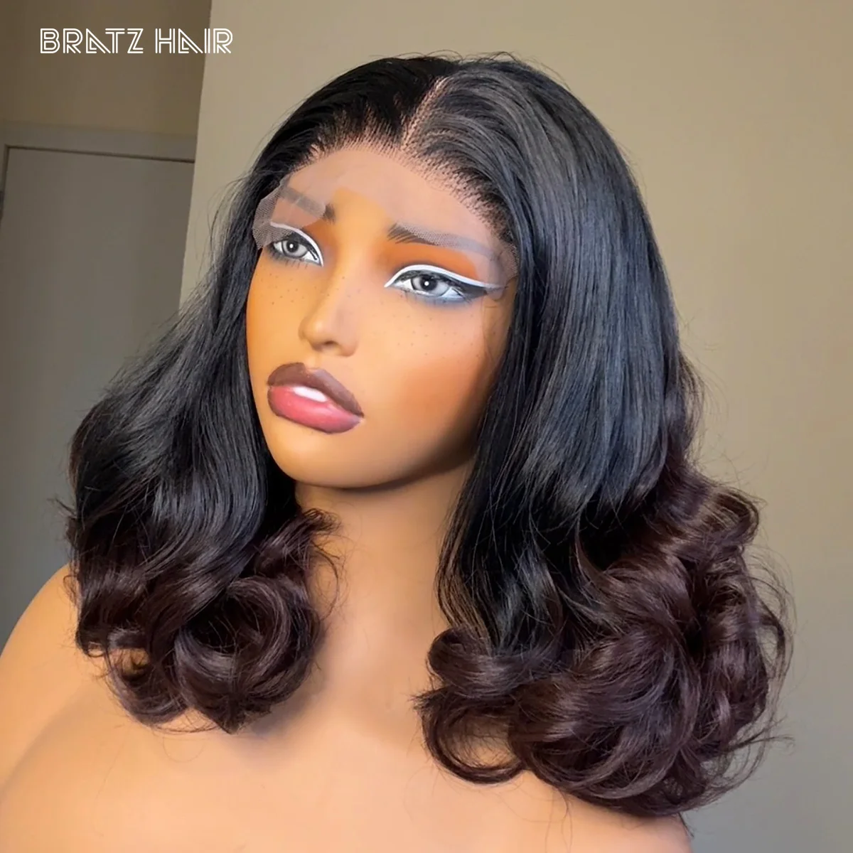 مزدوج تعادل أومبير براون 4by4 إغلاق شعر مستعار شعر الإنسان نطاط مجعد 13x4 شعر مستعار أمامي كامل للمرأة T1B/براون ترتد غلويليس الباروكات