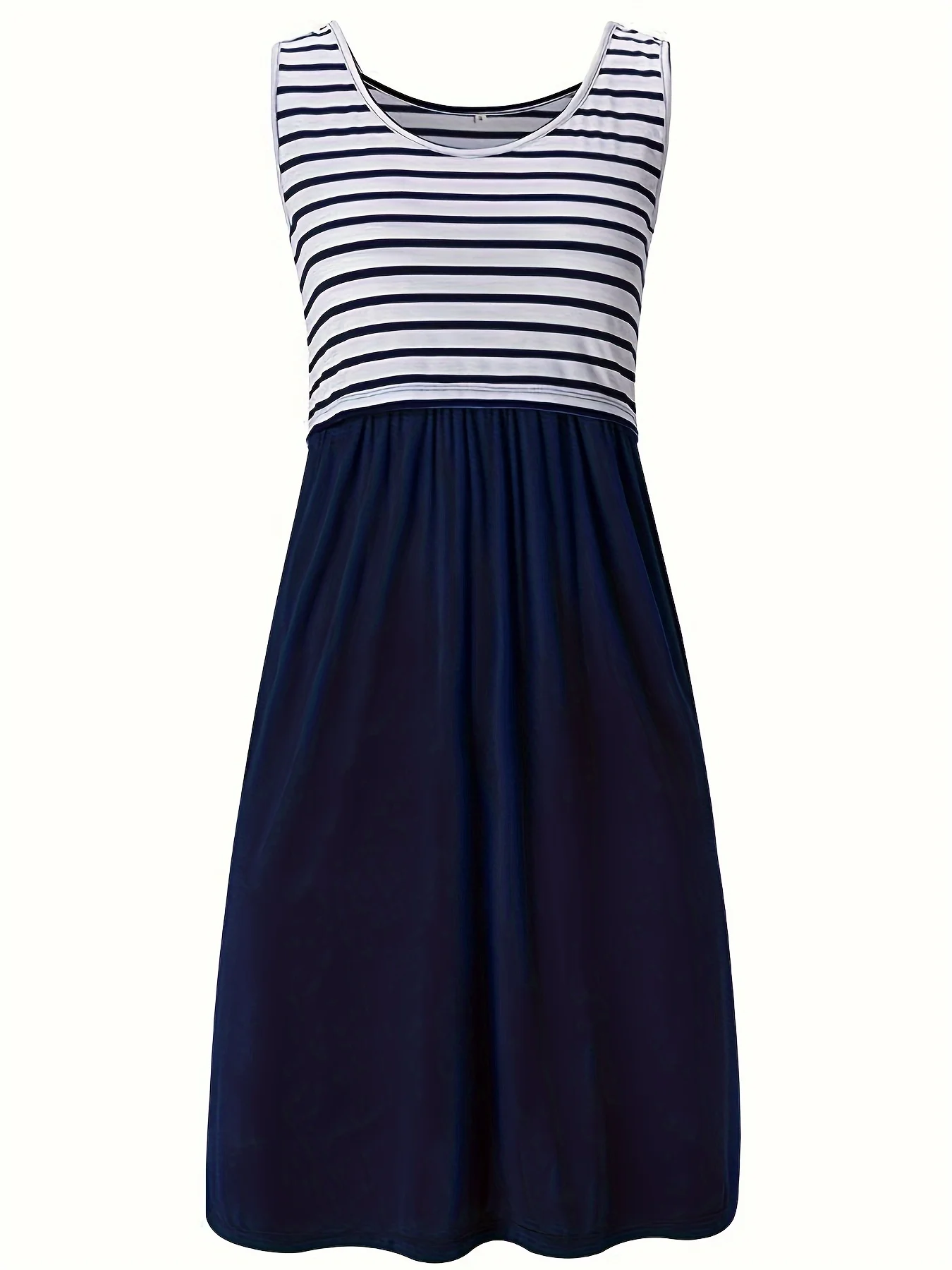 Umstands-Stillkleid, ärmellos, Minikleid, Streifen, Spleißen, bequeme Umstandsmode für schwangere Frauen – Detail 8