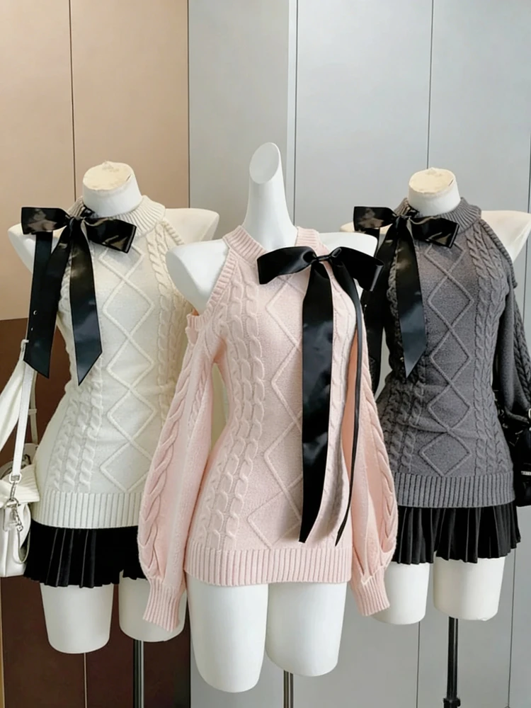 

Японский кавайный вязаный свитер, женский повседневный тонкий Y2k, одежда с длинным рукавом, тонкий милый пуловер с длинными рукавами, женский винтажный шик