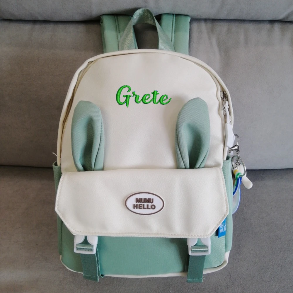 Embroidered New Cute Rabbit Ear Macaron Forest Style Multi-Layer Kindergarten Backpack Customized Children's Name Gift Package