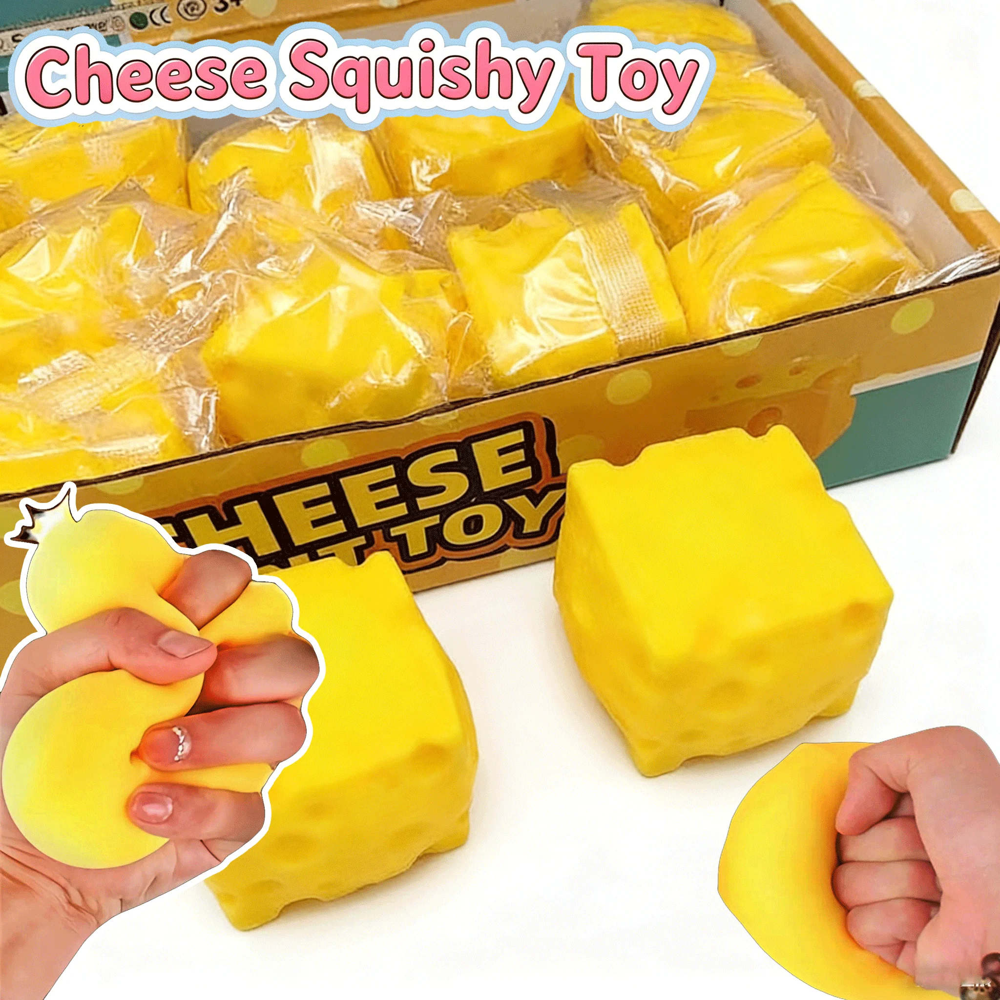 Squeeze Cheese Cube Toy Stress Relief Squishy Soft Ball Slow Rebound Relief Anxiety Fidget Toy for Kids Adults ADHD Autism Gifts