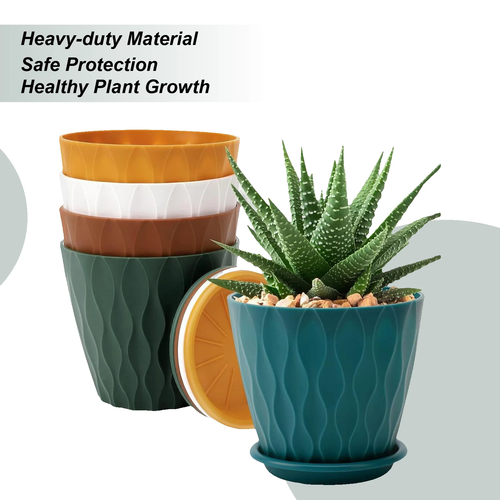 

Комнатные цветочные горшки, 5-компонентный горшок с дренажным отверстием и блюдцем, горшок для растений в патио для внутреннего и наружного патио, окна, сада, балкона