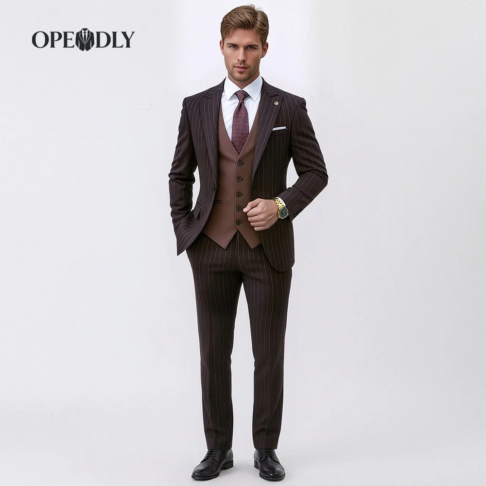 

OPEODLY Men's Slim Fit 3 Piece Tuxedo Suit - One Button Blazer Jacket Vest Pants Set for Formal Wedding And Business Occasions