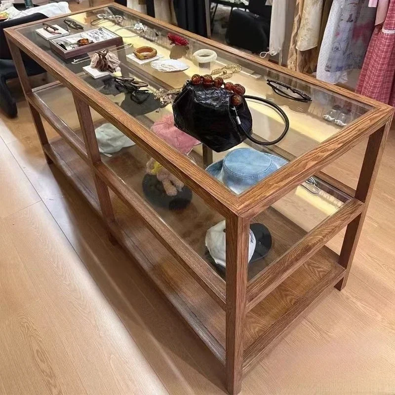 Clothing Store Walnut All Solid Wood Zhongdao Cabinet Shelf Display Middle Table Jewelry Display Stand Glass Others