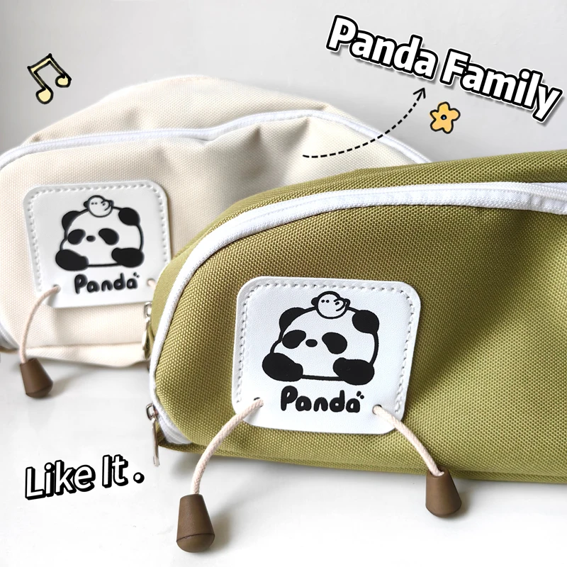 Imagem -05 - Cute Cartoon Panda Canvas Pencil Bolsa Papelaria de Armazenamento Zipper Case Grande Capacidade Pen Bolsa Material Escolar e de Escritório Novo