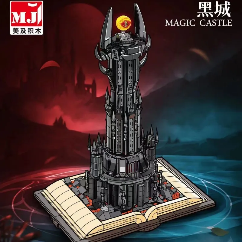 NEW Creative Magic Castle Book The Rings Dark Tower MOC Building Block Tower Of Orthanc Model With Lights Brick Toys Kids Gits