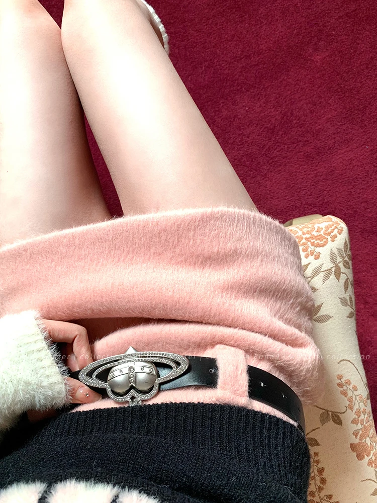 ชุดเซ็ต 2 ชิ้น สไตล์วินเทจฤดูใบไม้ร่วง สำหรับผู้หญิง ดีไซน์เย็บต่อผ้า สวยหรู สไตล์ Y2K ชุดกระโปรงถักนิตติ้ง แฟชั่นเกาหลี ดีไซน์ลำลอง พร้อมเข็มขัด ปี 2025