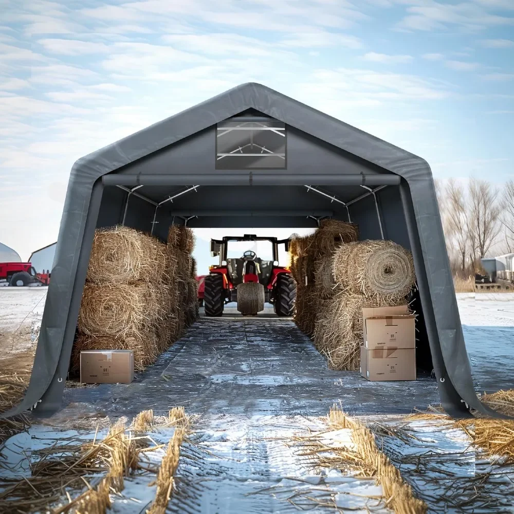 13x22 Foot Portable Heavy-duty Car Shed with Side Walls and Rolling Shutter Doors for Garage Storage