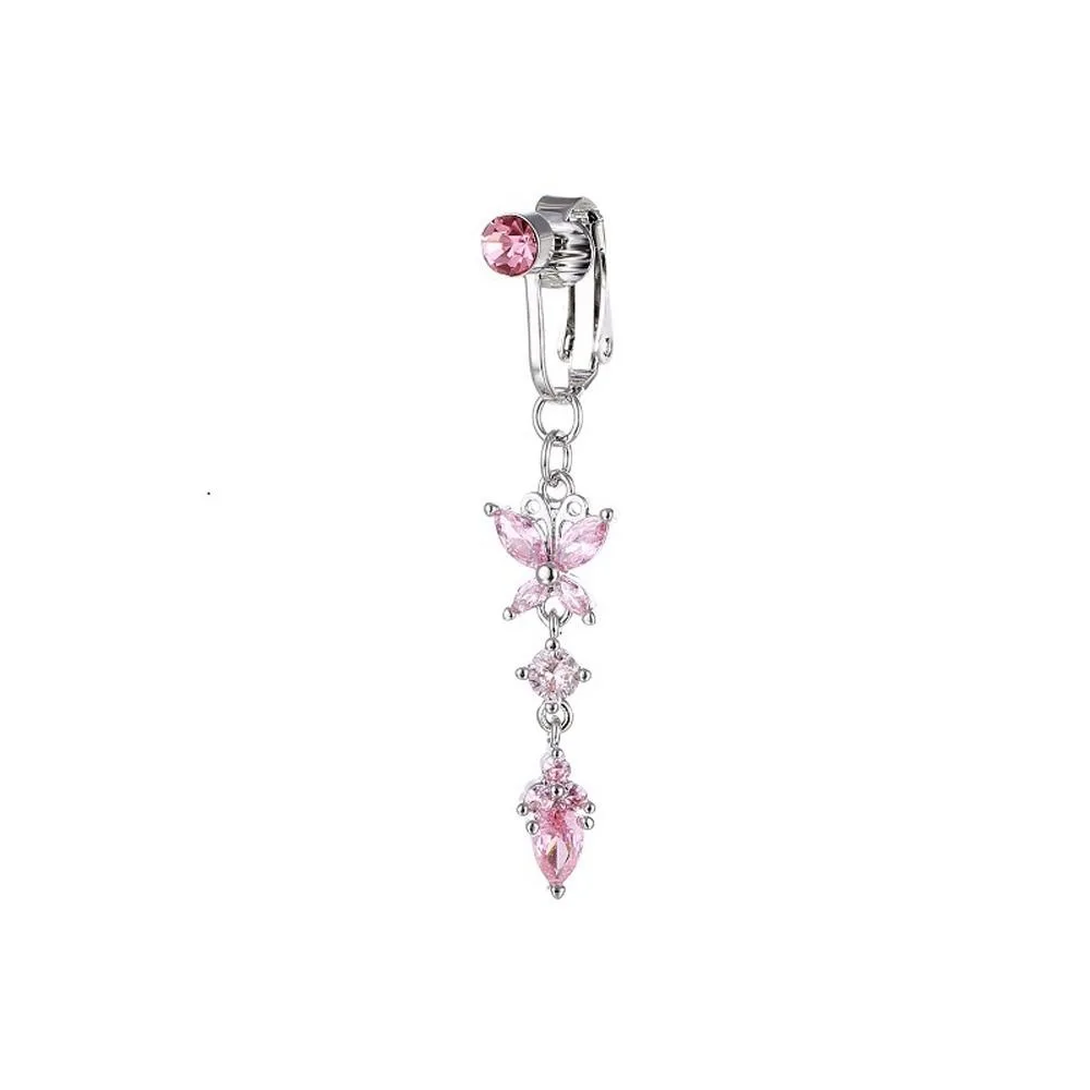 Piercing Falso de Ombligo con Zirconia Mariposa, Joyería Corporal Electrochapada para Mujer, Regalo para Chica