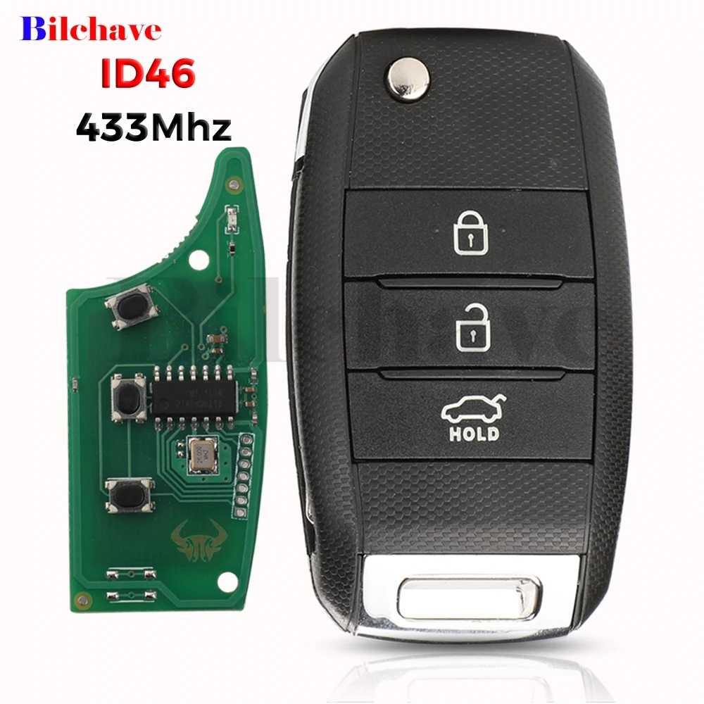 Jingyuqin ID46 Chip 433Mhz 3 pulsanti Flip Car Key Remote Fob per KIA 2016 K4 Carens 2012 dj3244 2012 dj5804 muslimauto